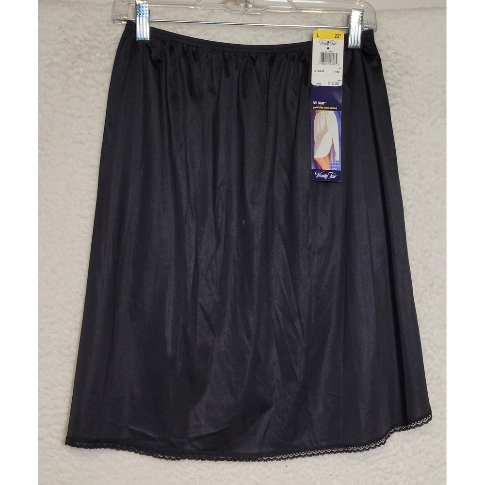 NEW NWT Vanity Fair Half Slip Large Black 22" Side Slit Anti Static Vintage 1049